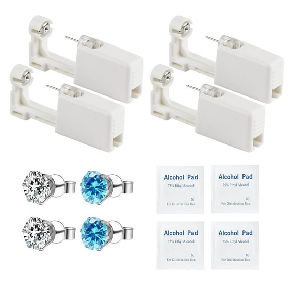 4 Count Self Ear Piercing Gun Kits inside Piercing Earrings Disposable Safety 1/100 With Moment Tool With Ear Stud Pierce Kit 253+516