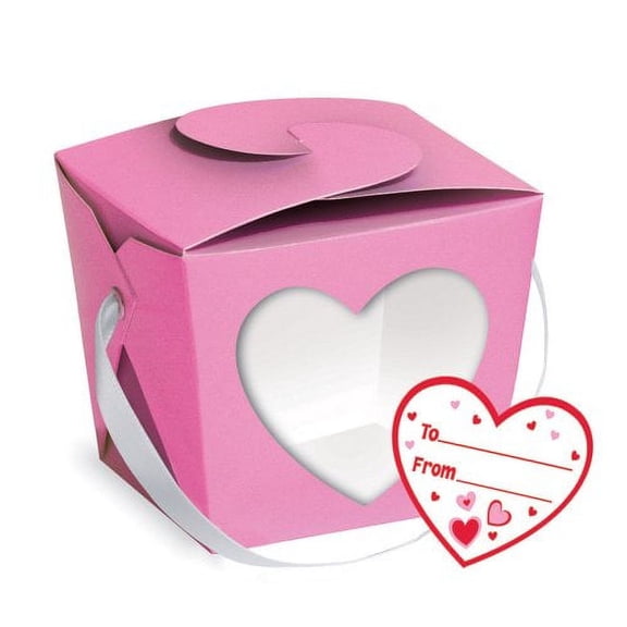 4-Count Treat Boxes with Windows, Pink and Red