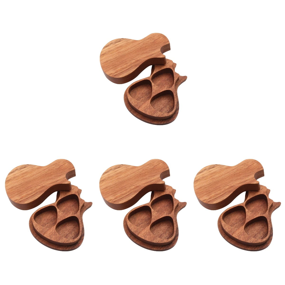 4 Count Trumpet Flip Folder Wood Guitar Pick Holder Container Case Wooden Mini Containers