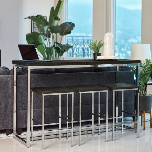 4 Counter Height Table And Stool - Dark Oak Tabletop Legs Metal Built-in Power Stylish 15.25-inch Deep Stools Versatile For Entertaining Working