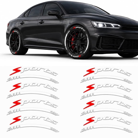 4 Counts/Set Car Stickers for Cars, Car Wheel Hub Decals for 4 Tires, 3D Thick Waterproof Universal Motorcycle Auto Exterior Accessories, Sport Lettering Set for SUV Sedan Truck Rim Decor