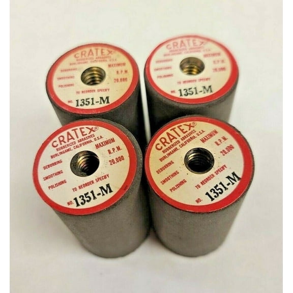 4 Cratex 7/8 x 1-1/2 1351-M Grinding Wheel Rubberized Abrasive Cylinders 20,000