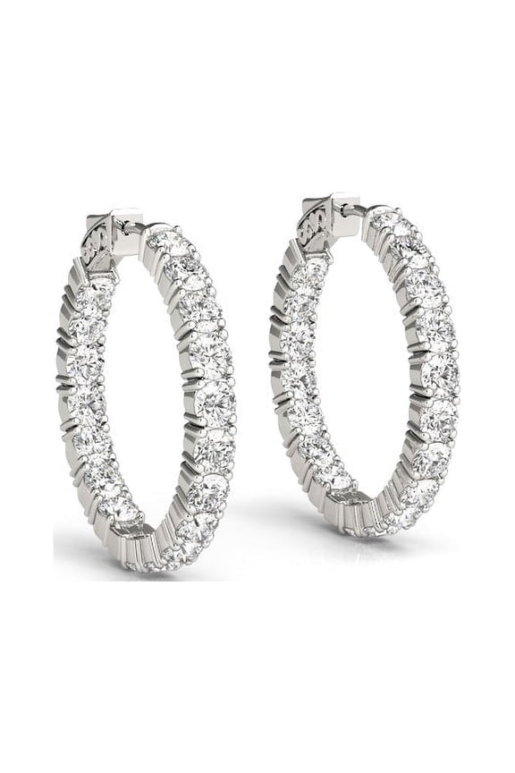 4 Ct - 9 Ct Diamond Inside Outside Hoops W/ Vault Lock 14k White Gold Lab Grown (G-H, VS)