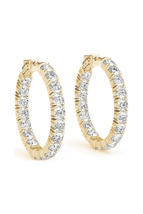 4 Ct - 9 Ct Diamond Inside Outside Hoops W/ Vault Lock 14k White Gold Lab Grown (G-H, VS)