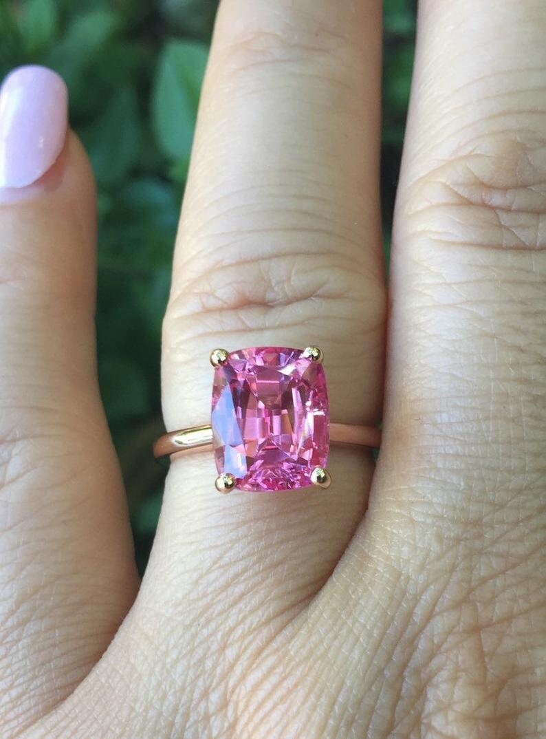 ARENA GEMS JEWELLERY 4 Ct Certified Pink Sapphire Solitaire Engagement Ring, Proposal Ring, 14k Goldfilled Wedding Ring Marriage Bridal Fine Jewelry for Women's