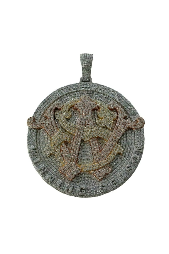 4 Ct Diamond Iced Out Custom Letter Hip Hop "WINING SEASON" Pendant 14K White Gold Finish Custom Disk Name Logo Symbol Pendant 925 Sterling Silver Charm Personalized Pendant Gift For Him