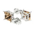 thumbnail image 1 of 4 Ct Princess Cut Studs Champagne Crystal 14K White Solid Gold Everyday Dainty Earrings Push Back, 1 of 7