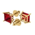 thumbnail image 1 of 4 Ct Princess Cut Studs Red Ruby 14K Yellow Solid Solid Gold Everyday Dainty Earrings Screw Back, 1 of 7