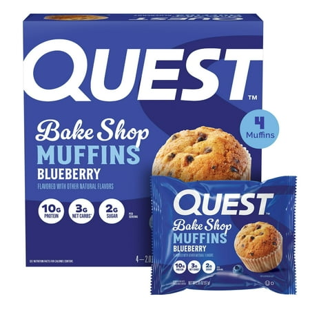 4 Ct Quest Bake Shop Protein Muffins, Blueberry Flavor, 10g Protein, 3g of Sugar