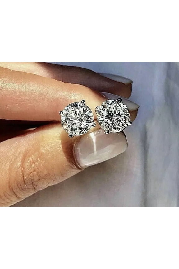4 Ct Round Cut Certified Moissanite Screw back Stud Earrings Sterling Sliver