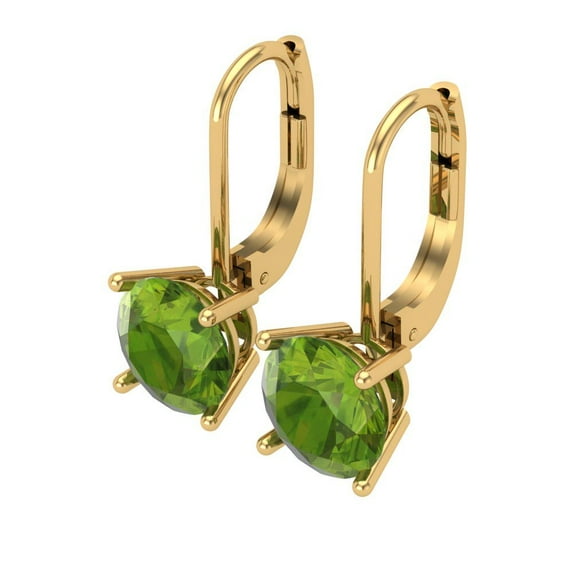 4 Ct Round Cut Drop Dangle Green Natural Peridot 14K Yellow Solid Solid Gold Everyday Dainty Earrings Lever Back