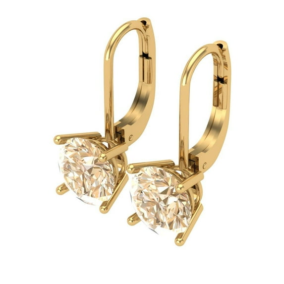 4 Ct Round Cut Drop Dangle Natural Morganite 18K Yellow Solid Solid Gold Everyday Dainty Earrings Lever Back