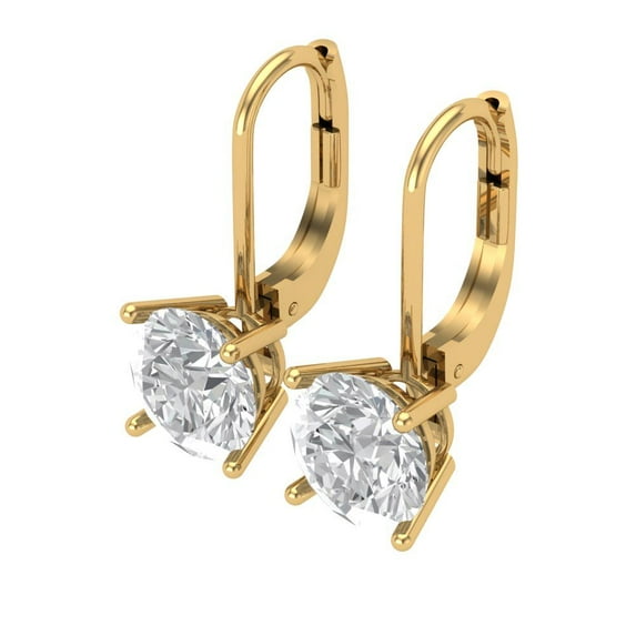4 Ct Round Cut Drop Dangle White Sapphire 18K Yellow Solid Solid Gold Everyday Dainty Earrings Lever Back