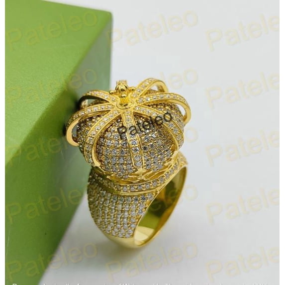 4 Ct Round Cut Lab Created Diamond Men's King Crown Ring 14k Yellow Gold Plated Silver