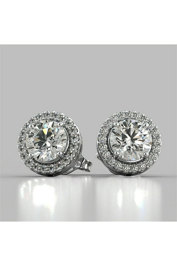4 Ct Round Cut Lab Created Halo FL/D Stud Earrings 14K White Gold 8mm Push Back