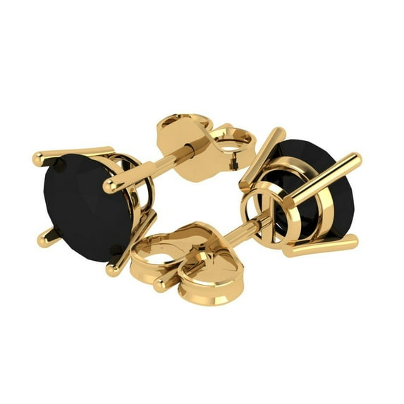 4 Ct Round Cut Studs Black Natural Onyx 18K Yellow Solid Solid Gold Everyday Dainty Earrings Push Back