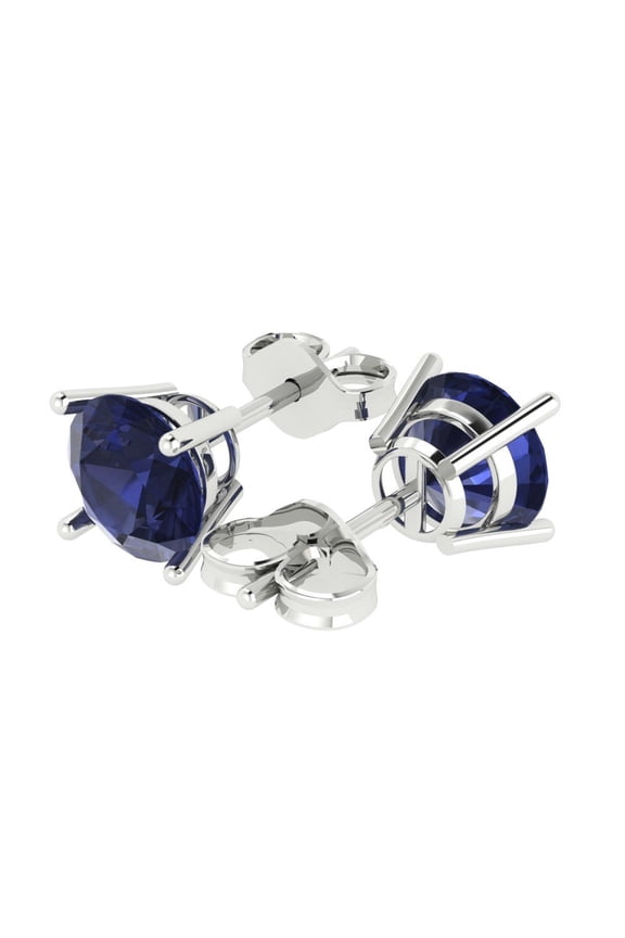 4 Ct Round Cut Studs Blue Sapphire 14K White Solid Solid Gold Everyday Dainty Earrings Push Back