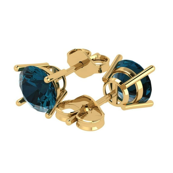 4 Ct Round Cut Studs Natural London Blue Topaz 14K Yellow Solid Solid Gold Everyday Dainty Earrings Push Back