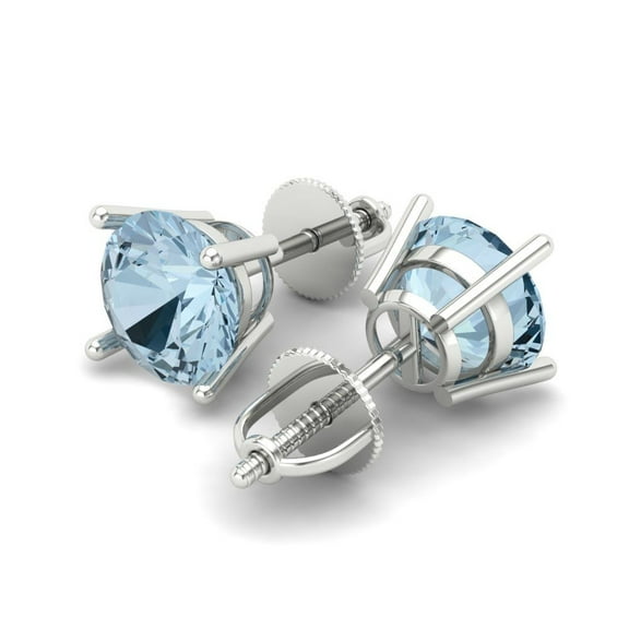 4 Ct Round Cut Studs Natural Sky Blue Topaz 18K White Solid Solid Gold Everyday Dainty Earrings Screw Back