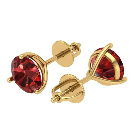 4 Ct Round Cut Studs Red Natural Garnet 18K Yellow Solid Solid Gold Everyday Dainty Earrings Screw Back