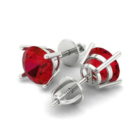 4 Ct Round Cut Studs Red Ruby 18K White Solid Solid Gold Everyday Dainty Earrings Screw Back