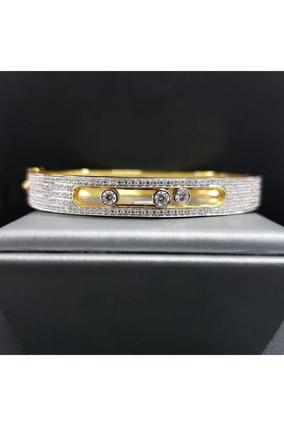 4 Ct Round Cut White Lab created Diamond Bangle Bracelet Women's 14K Yellow Gold Plated 2/4