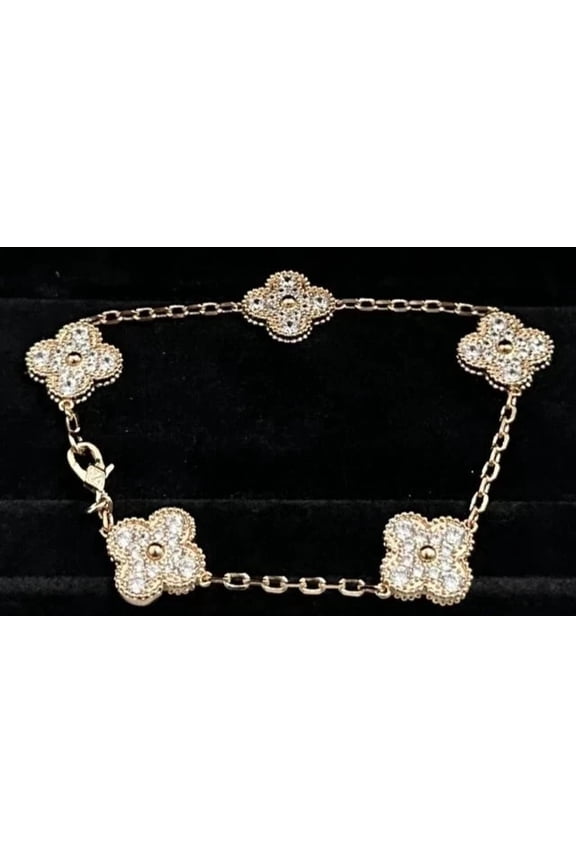 4 Ct Round Cut White Moissanite Female Flower Bracelet 14K Yellow Gold Plated