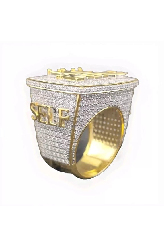 4 Ctw Round Men's Real Moissanite KING SELF Ring - Sterling Silver with 14K White & Yellow Gold Plating, Jewelry Gift,