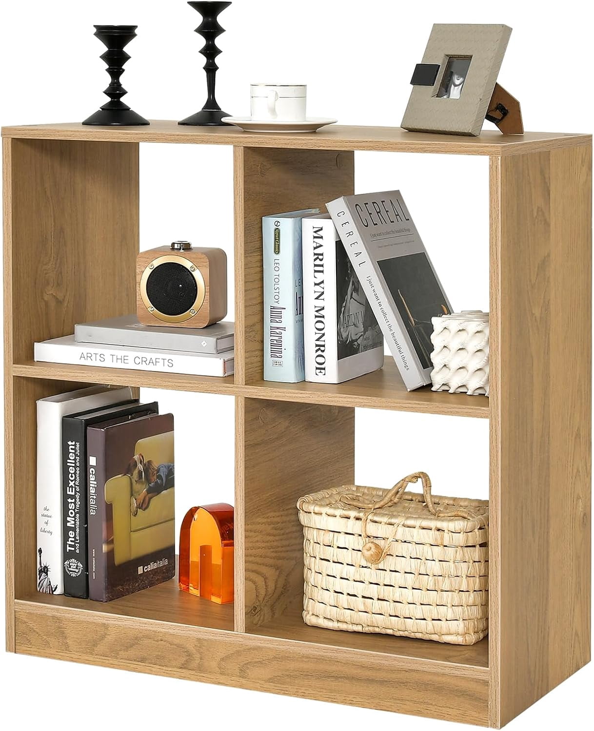 4-Cube Bookcase, 2-Tier Freestanding Open Bookshelf with Anti-Toppling ...
