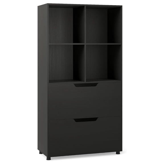 4 Cube Bookcase with Drawers, Wood Bookshelves and Bookcases, Cube Storage Shelf, Small Bookshelf for Small Spaces, Modern Book Shelf for Bedroom, Living Room, Home Office (Black, 51''H)