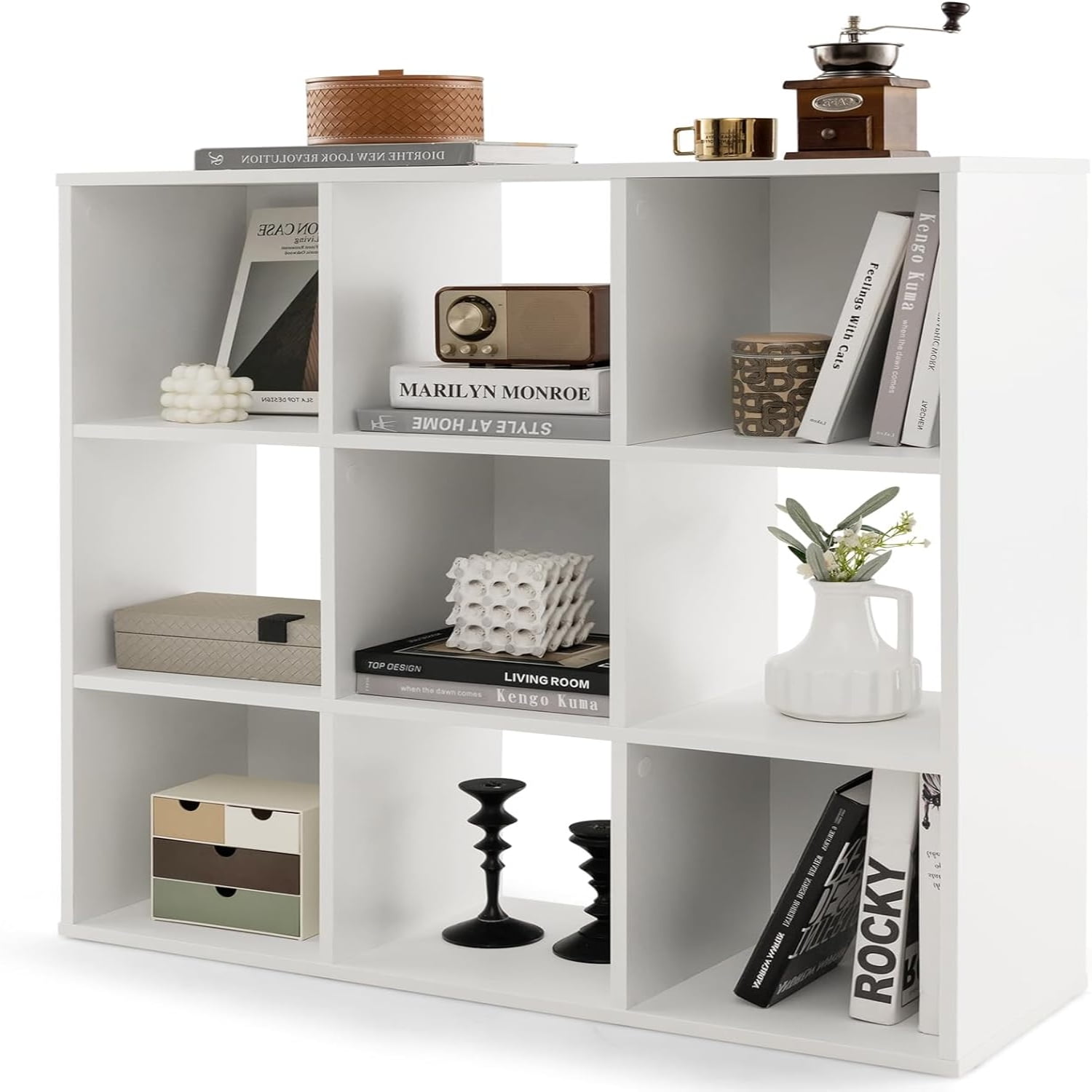 4-Cube Bookcase Freestanding Open Bookshelf Modern Cube with Anti-toppling Device Multipurpose ...