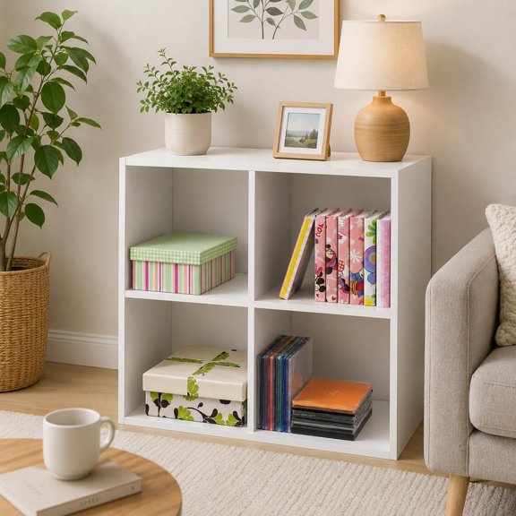 4-Cube Bookcase, Unit Shelf, Storage Organizer, White