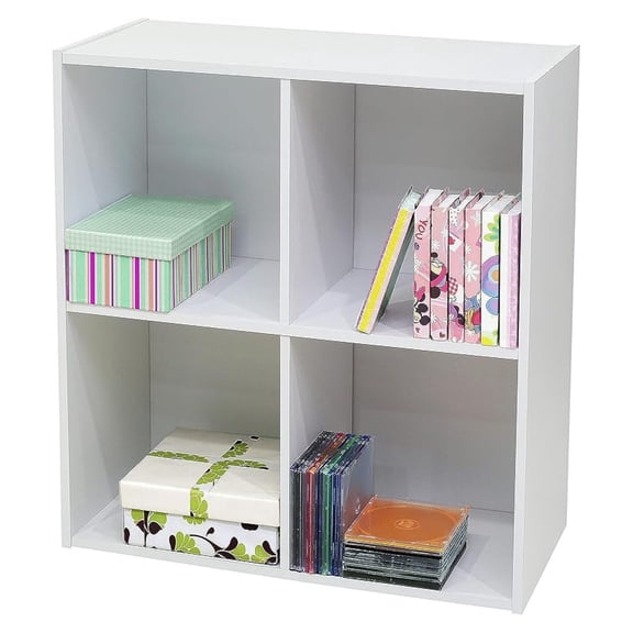 4-Cube Bookcase, White Unit Shelf - Storage Organizer for Books, Toys, Home Decor - 24x11x24 Inch