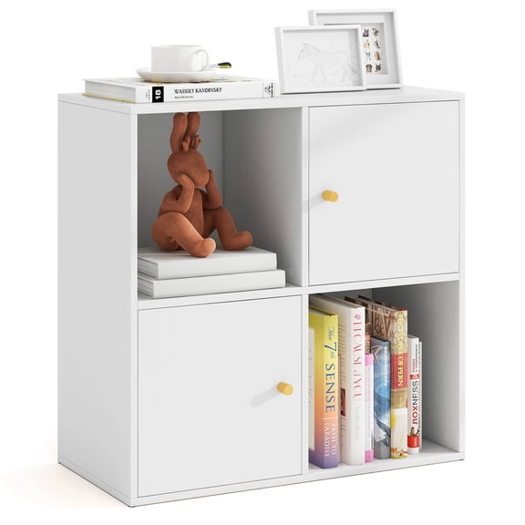 4-Cube Bookcase with Dual Anti-Tipping Kits & 2 Cabinets Storage Organizer