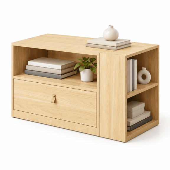 4-Cube Bookshelf with Drawer, 28.35 x 15.75 x 15.75 Inches, Easy Assembly, Horizontal Storage for Living Room, Bedroom, and Office, Maple