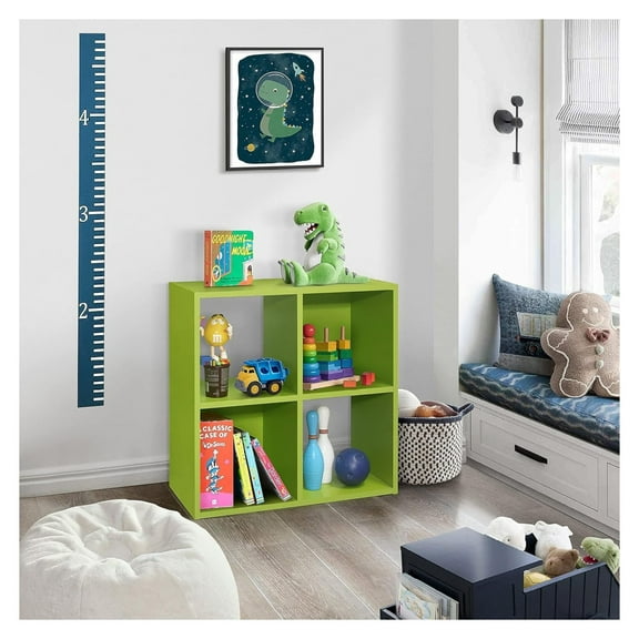- 4-Cube Children's Bookcase, Kids Toy Storage Shelf Organizer for Playroom, Bedroom, Nursery School, Green