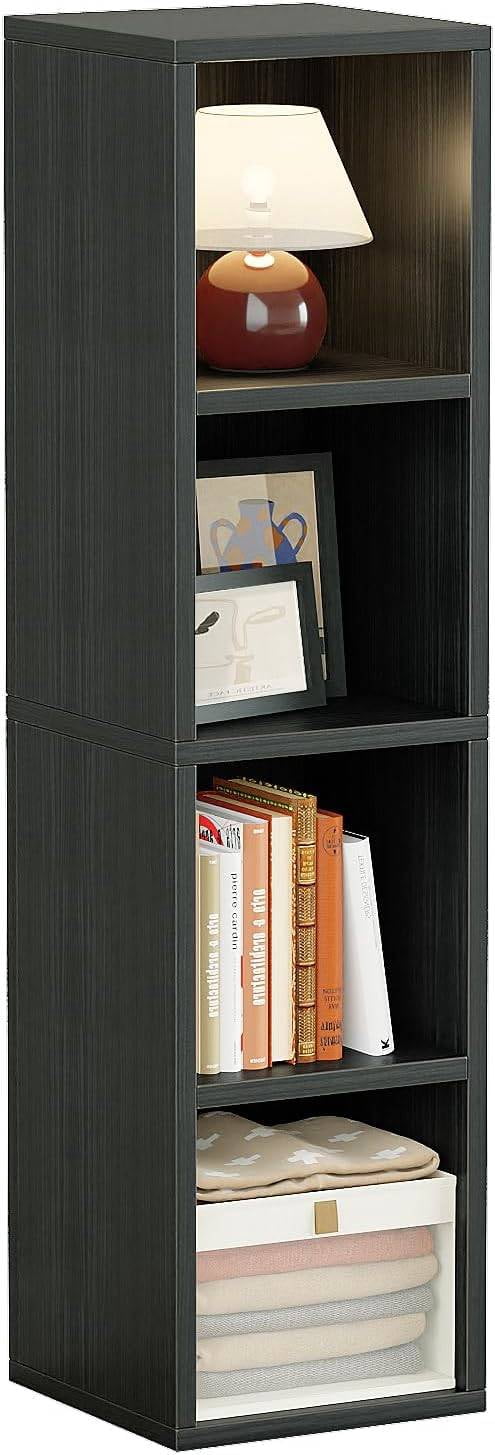 Cubing Language 4-Cube Narrow Wooden Bookshelf, Space-Saving Corner Storage Shelf for ...