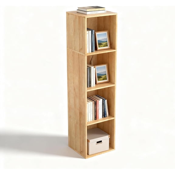4 Cube Storage Organizer, 4 Tier Cube Low Bookcase Freestanding Storage Display Organizer, Four-Cubes Open Shelf Bookshelf for Home Office (Oak, 4-Cube)