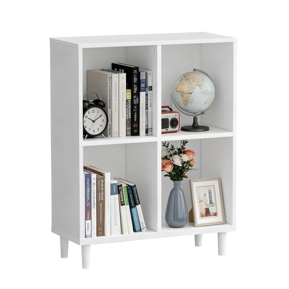 4-Cube White Bookcase Storage Organizer Bookcases,Display Shelf,2-Tier Cubical Storage Shelves