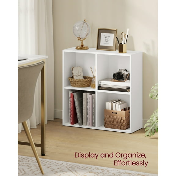 4-Cube Storage Shelf, 9.4x26x26 Inch Open Bookcase with 22 lb per Compartment, for Living Room, Home Office, Freestanding Organizer, Cloud White