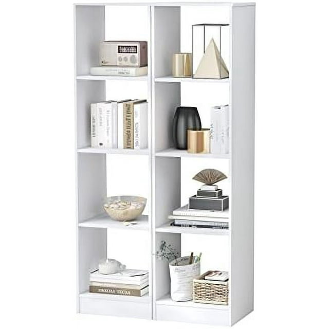 4 Cube Vertical Bookcase 56\u201D Tall Narrow Freestanding Bookshelf