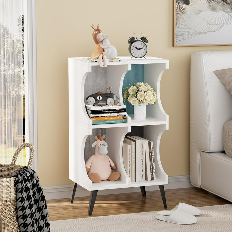 4 Cube Bookcase White Open Cube Small Bookshelf Circle Arc Storage Shelf Display Cabinet Organizer 2 Tiers Modern Wooden Bookcase with Cubby Storage for Living Room Bedroom Office Walmart