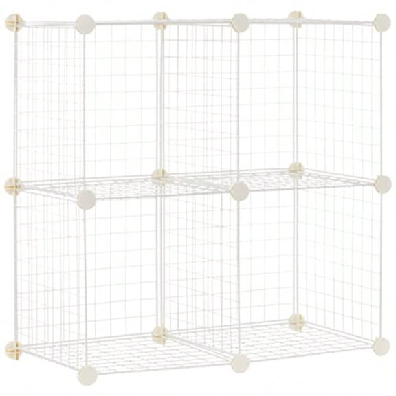 4 Cube Wire Grid Storage Organizer Closet Organizer and Shelves Stackable Space-Saving Easy to Assemble 14"x14"x14" White