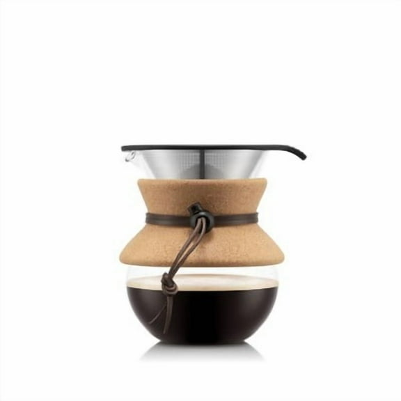 4 Cup 17oz Pour Over Coffee Maker: Glass Carafe, Cool Touch Handle, Permanent Filter, Dishwasher-Safe, Manual Use