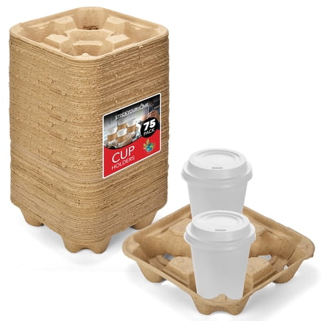 4 Cup Disposable Coffee Tray (75 Count) and Cup Holder - Durable Drink Carrier for Hot or Cold Drinks, Uber Eats - to Go Coffee Cup Holder for Food Delivery Service