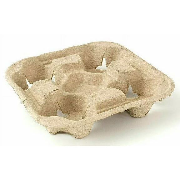 4 Cup Drink Carrier, Cup Holder, Carry Tray Biodegradable Pulp, 300 Count Eco-Friendly, Durable, Convenient for Carrying Beverages, Coffee, and More