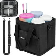 4 Cup Drink Carrier with Handle    Insulated & Reusable Drink Carrier for Delivery & Car, Leakproof Cup Carrier with Adjustable Dividers, Shoulder Strap & Straw/Lid Organizer