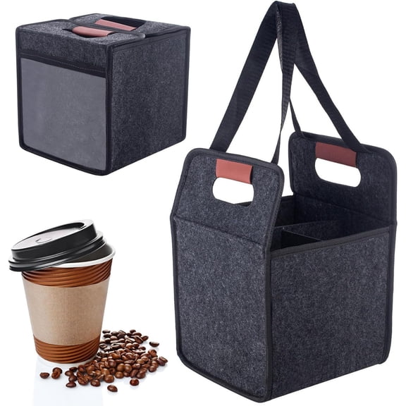 4 Cup Drink Carrier with Handle, Reusable Insulated Drink Caddy Drink Holder for Car, Folding Portable Coffee Cup Holder Bag for Travel and Delivery