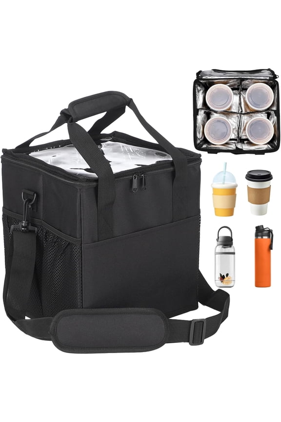 4 Cup Drink Holder Bag, Insulated Drink Holder Bag – Drink Tote Bag with Adjustable Dividers, Portable Drink Carrier for 4 Cups, Coffee Cup Holder for Delivery