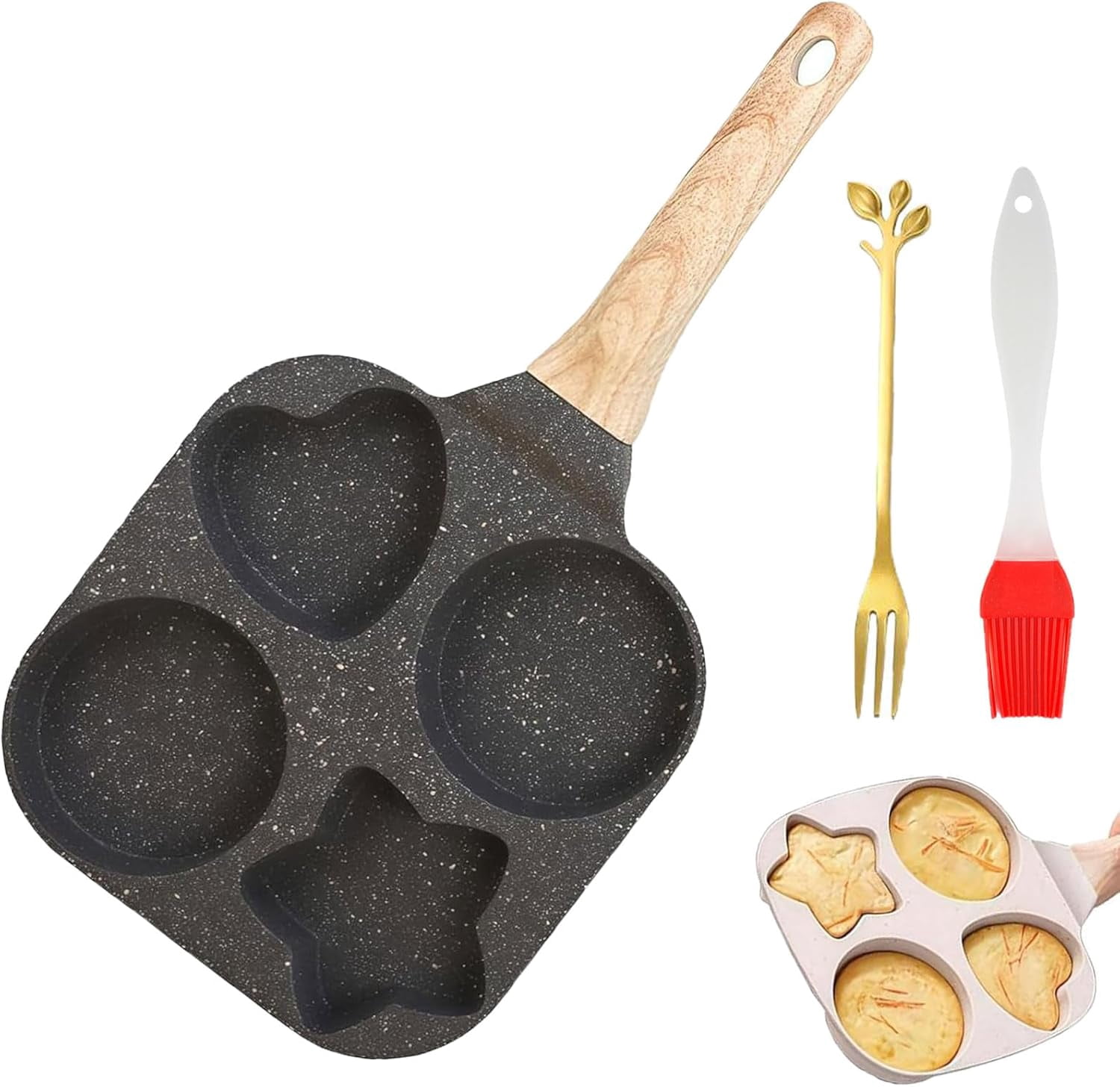 4-Cup Egg Pan Nonstick, 2025 New Non Stick Breakfast Frying Pan, for Pancake, Hamburger, Bacon Compatible with Gas Stove & Induction Cookware (Black)